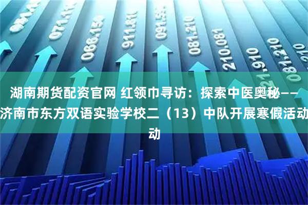 湖南期货配资官网 红领巾寻访：探索中医奥秘——济南市东方双语实验学校二（13）中队开展寒假活动