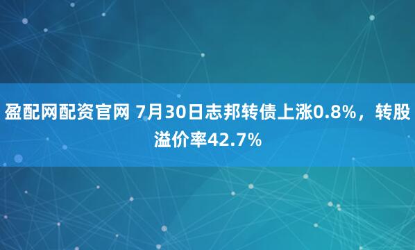 盈配网配资官网 7月30日志邦转债上涨0.8%，转股溢价率42.7%